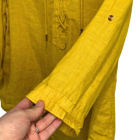 Maeve by Anthropologie Marva Lace Up 100% Linen Top Mustard Yellow US 6 - Picture 5 of 8